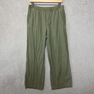 Old Navy Linen Pull On Pants Women M Medium Olive Green Casual Summer Wide Leg